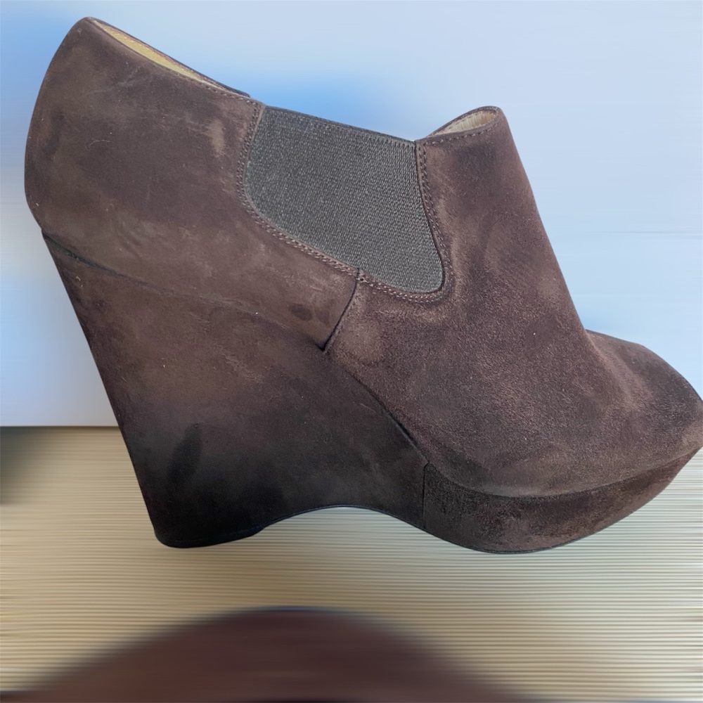 Prada Suede Peep Toe Wedge Booties - Picture 3 of 7
